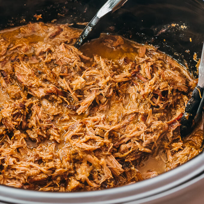 close up view of tender shredded beef