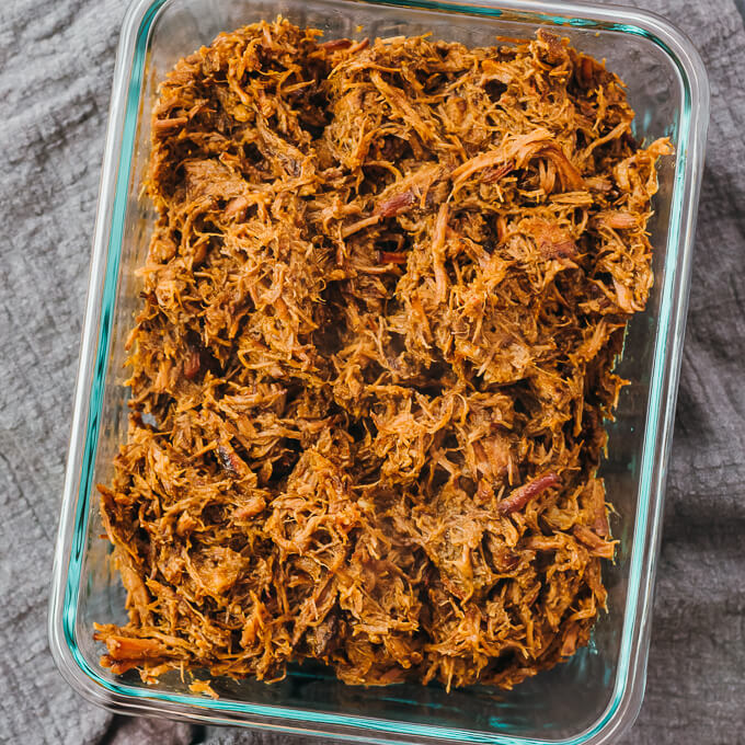 barbacoa beef in glass container