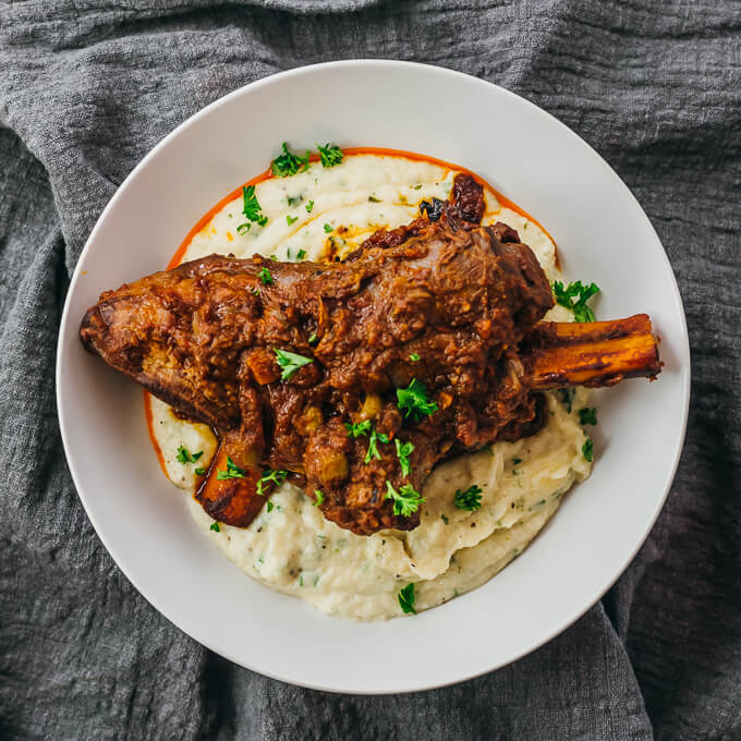 overhead view of lamb shank