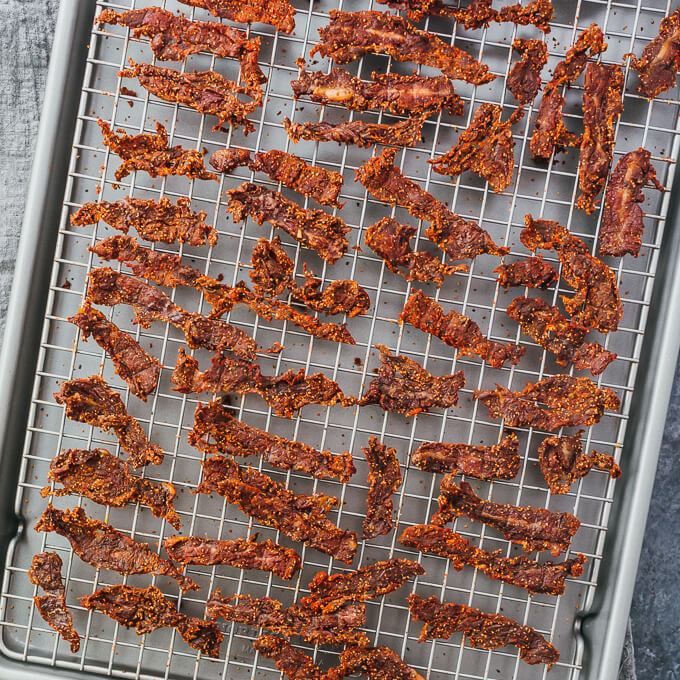 beef jerky on baking rack