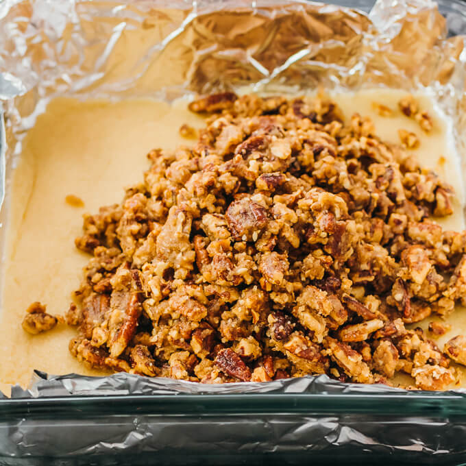 pecan mixture over almond crust