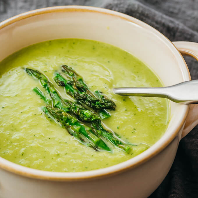 close up view of asparagus soup