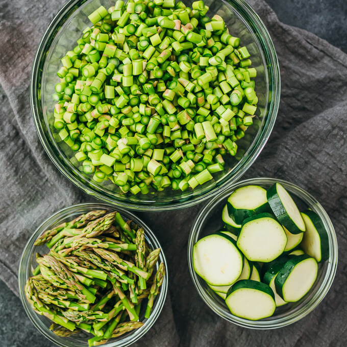 chopped zucchini and asparagus