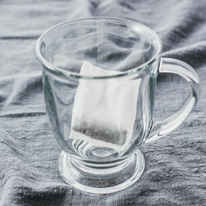 tea bag in glass cup