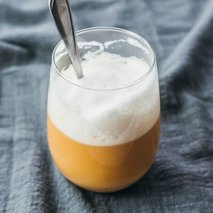 london fog drink served in glass cup