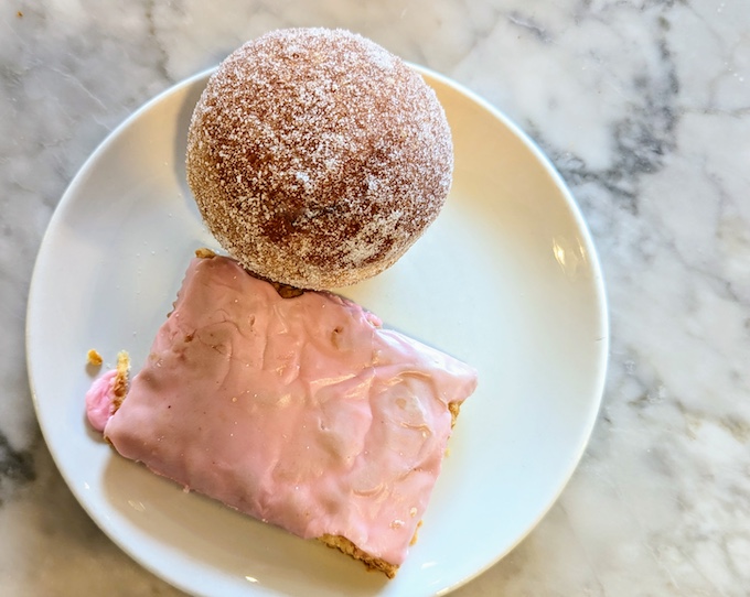 raspberry pop tart and sugar brioche bun